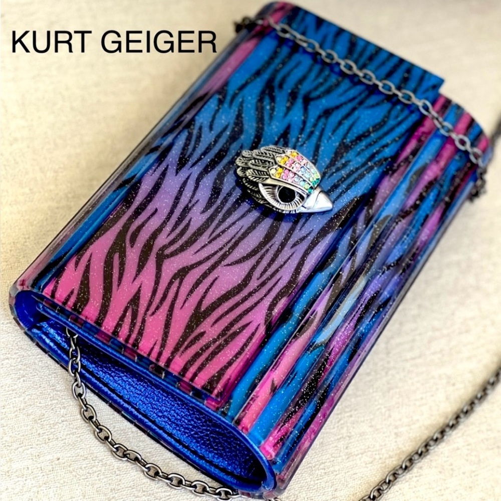 KURT GEIGER Party Eagle clutch on chain ombre blue pink